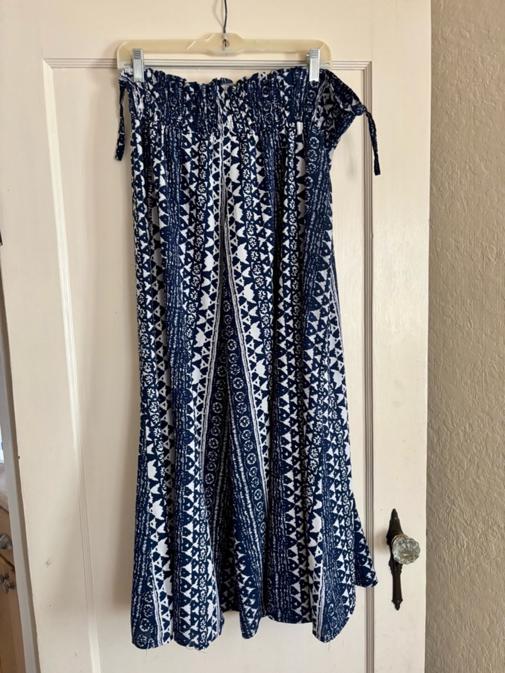 Navy & White Printed Boho Flare Pants